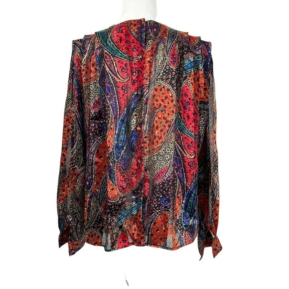 Tess 80s VTG Paisley Blouse Back Button Up Detailed Shoulders Size 10 - Picture 2 of 16